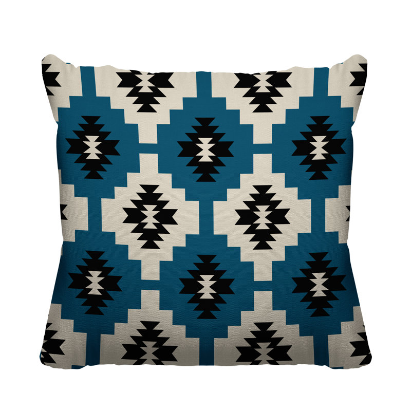 Coussin intérieur / extérieur Hinto Southwestern, 17 po x 17 po, Turquoise, Carré