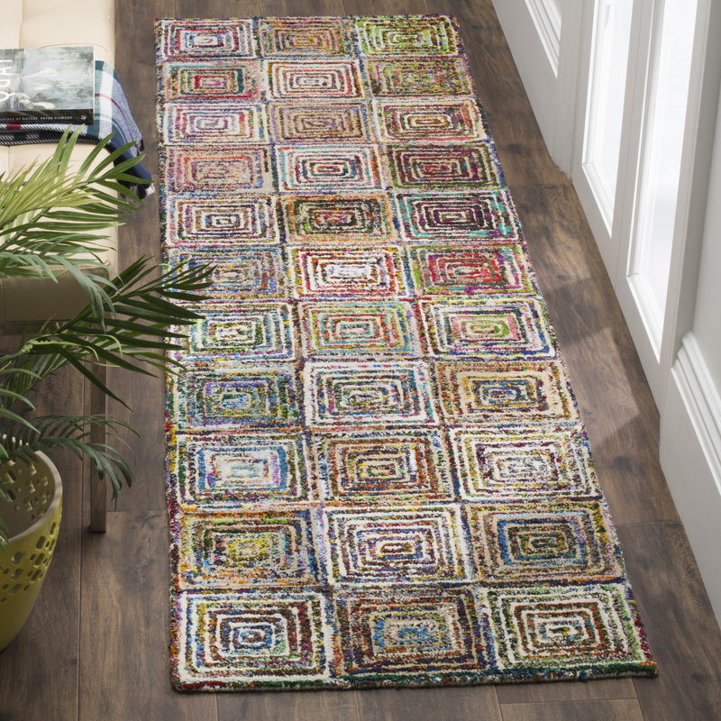 Anaheim Nantucket Hand Tufted Wool/Cotton Geometric Rug in Blue/Green/Orange, Runner 2'3" x 6'