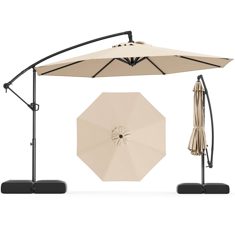 Parasol suspendu 10 pieds avec base en porte-à-faux pivotant à 360 °, Beige