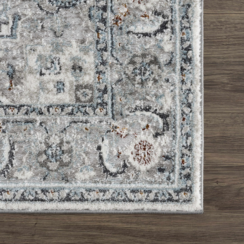 Tapis oriental en polypropylène tissé à la main bleu / gris, Rectangle 7 pi 10 po x 10 pi
