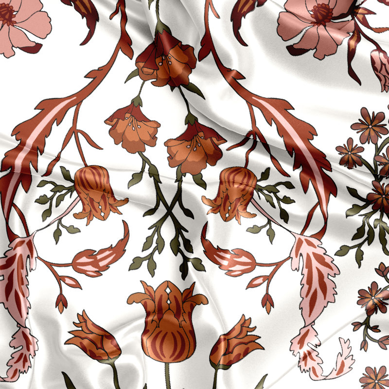 Boho Floral Wildflower Rust Orange and Ivory Decorative Satin Pillowcases - 2 Pack Set by Sweet Jojo Designs