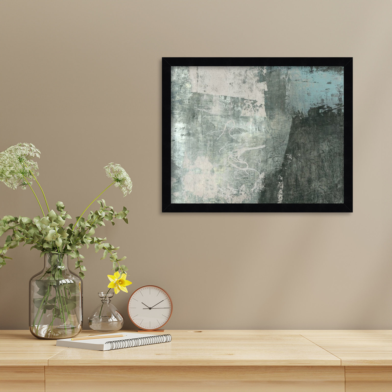Fresno "Black and Grey and Blue I" Print, 14" H x 17" W, Black
