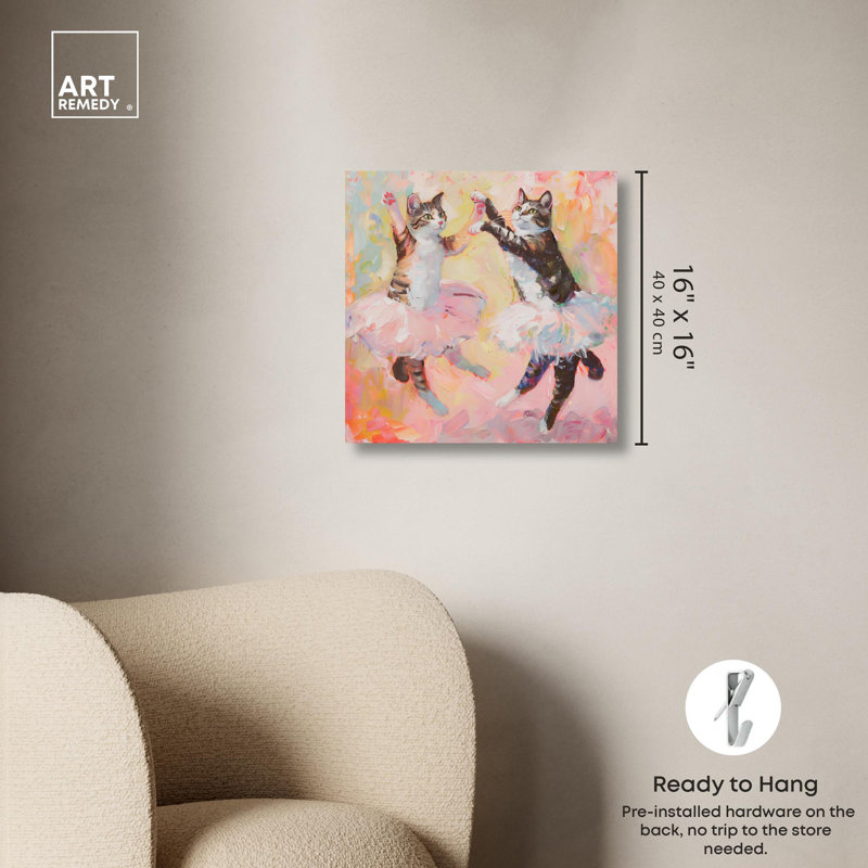 «Spring Cat Ballet Canvas» par Art Remedy, H 16 po x l 16 po x P 1,5 po, Toile tendue