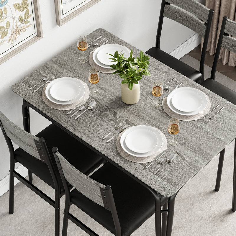 Ensemble de table de salle à manger 5 pièces peu encombrant - Table rectangulaire moderne avec 4 chaises rembourrées - Facile à nettoyer pour les appartements et les coins repas