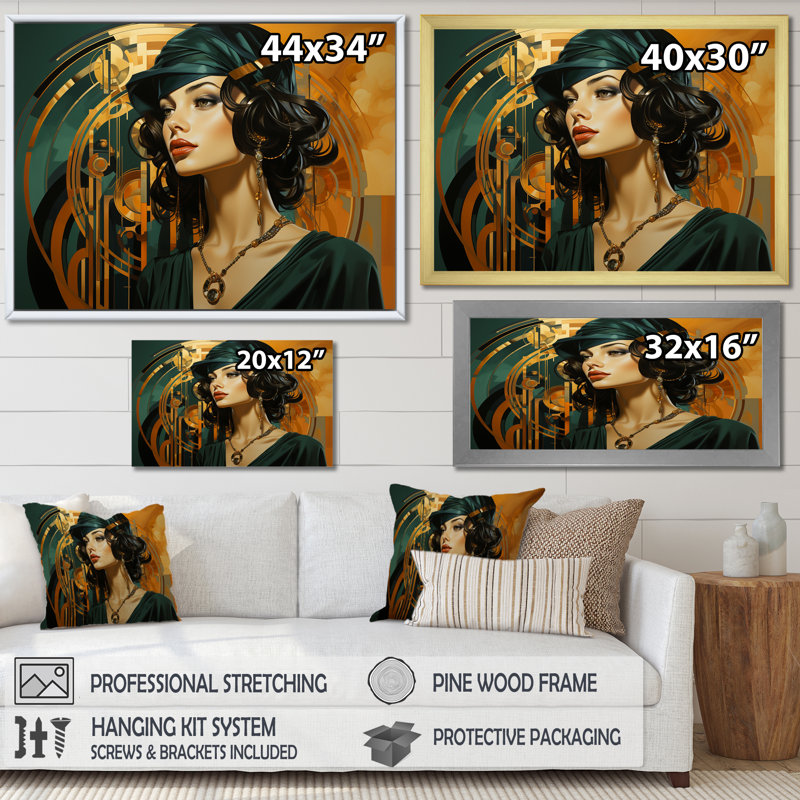 1950 Renaissance Jazz Woman Elegance I - Fashion, art mural, Cadre flottant doré, H 24 po x l 32 po x P 1 po