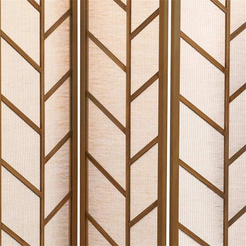 Walnut And Linen Foldable 3-Panel Screen