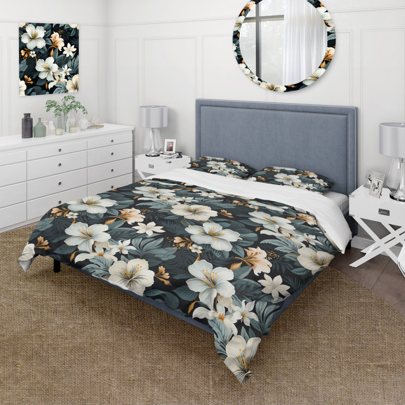 Literie tropicale monochrome à motif tropical I, Housse de couette simple + 1 taie décorative stan