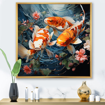 «Orange Tranquil Koi Pond Oasis», art mural Chine