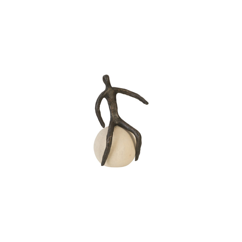 Bronze Metal Figurine on Bleached Wood Base