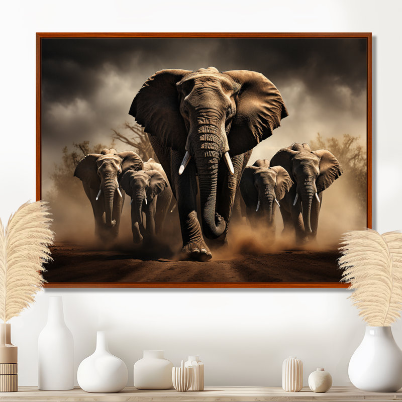 Éléphant harmonie en monochrome III - Éléphant, reproduction sur toile encadrée, H 16 po x l 32 po x P 1 po