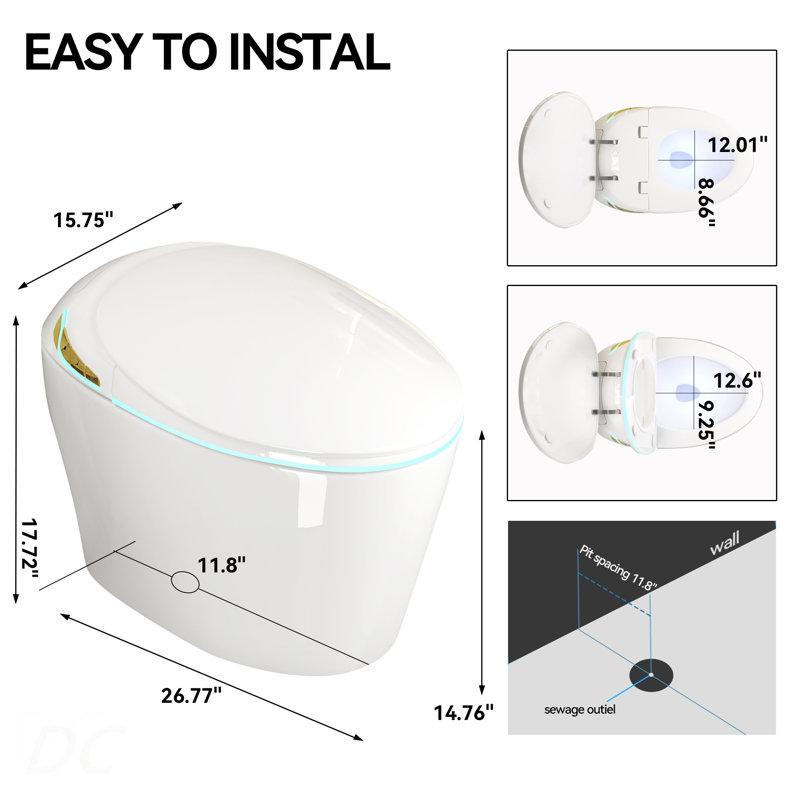 Unique Smart Toile,  One Piece Toilet with Bidet Built In,Intelligent Toilet Auto Open/Close Seat. Bidet toilet with Dryer and Warm Water.WHITE