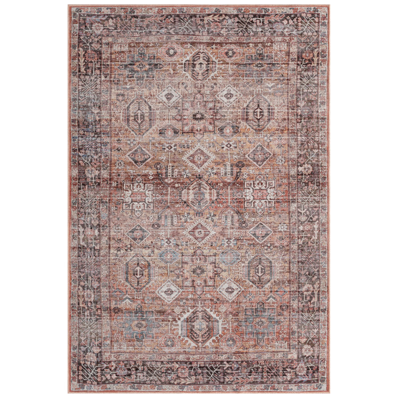 Rahway Oriental Machine Washable Rust Area Rug, Rectangle 6'6" x 9'2"