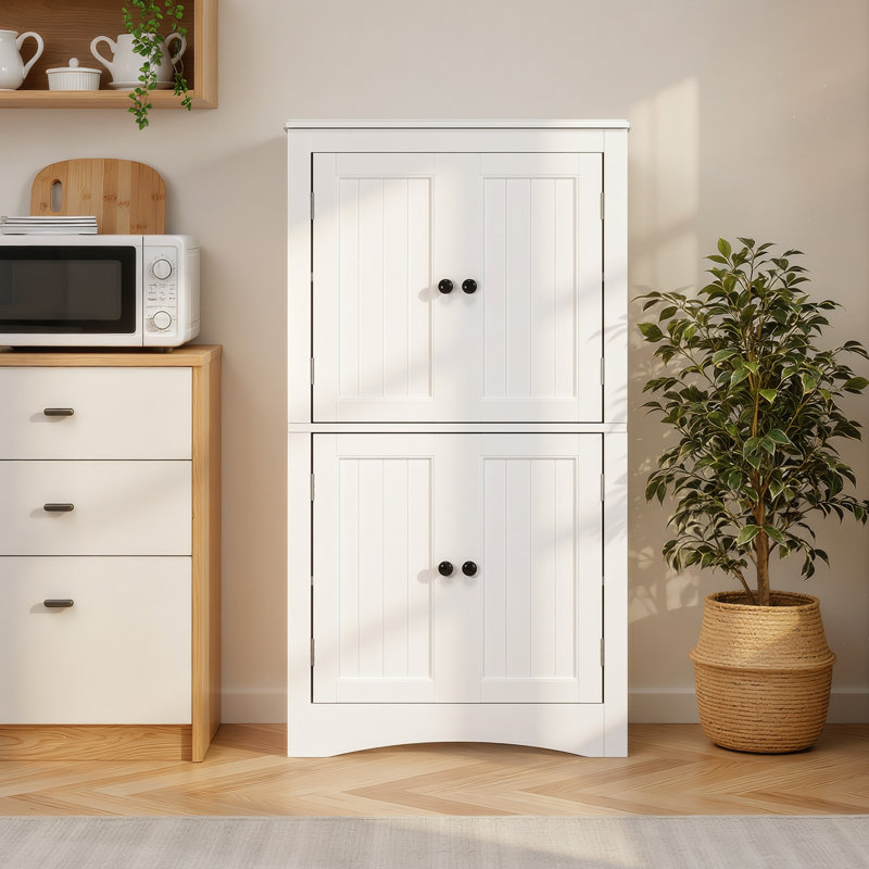 43" Freestanding Storage Cabinet with 4 Doors & Adjustable Shelves for Living Room, Kitchen, Bathroom or Entryway, White