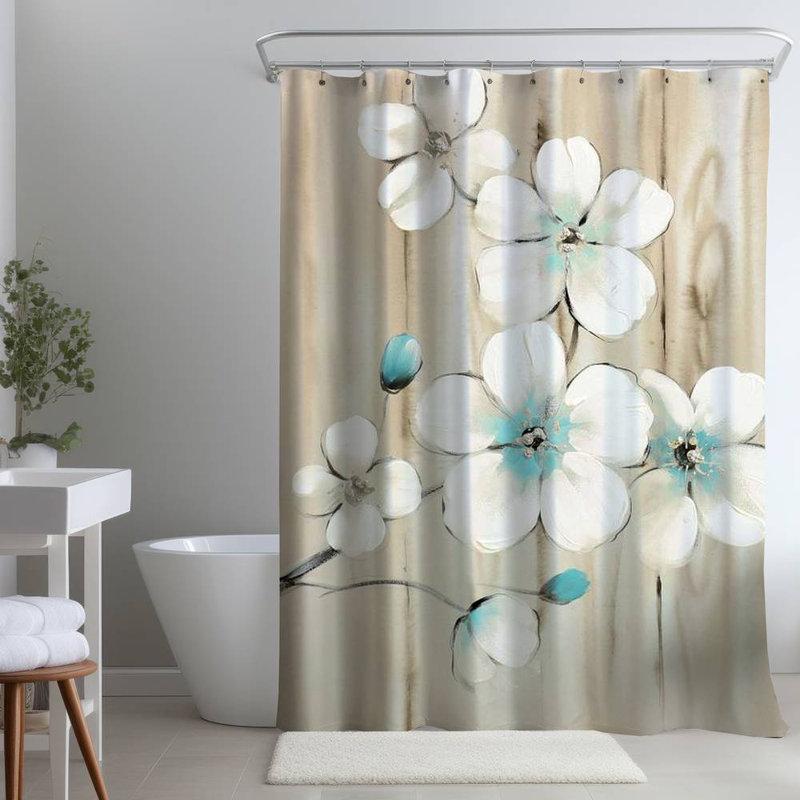 Floral – Polyester Shower Curtain, Dye Sublimation Print, 71" W × 74" L