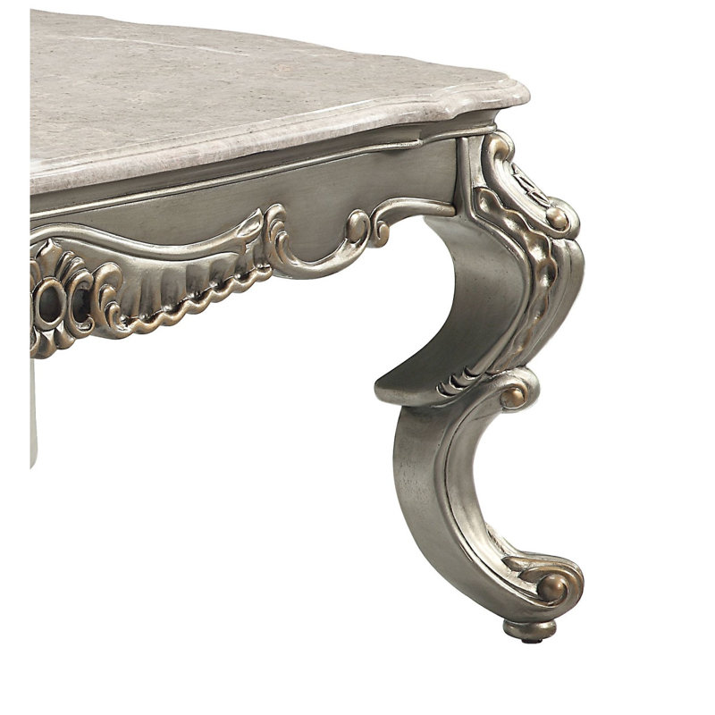 Plateau en marbre naturel Miliani et table basse au fini bronze antique avec plateau en marbre