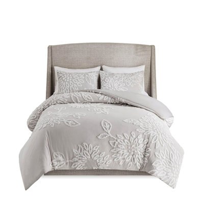 Coton chenille très grand / très grand - gris chaud avec décoration florale de chambre à coucher sur fond blanc