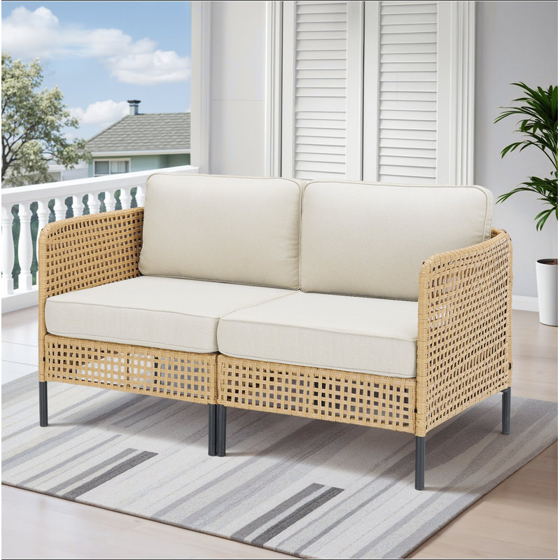 Ensemble de canapé modulaire d'extérieur en osier naturel avec coussins beiges Boho