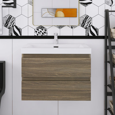 30" Wall-Mounted Single Bathroom Vanity With Resin Top