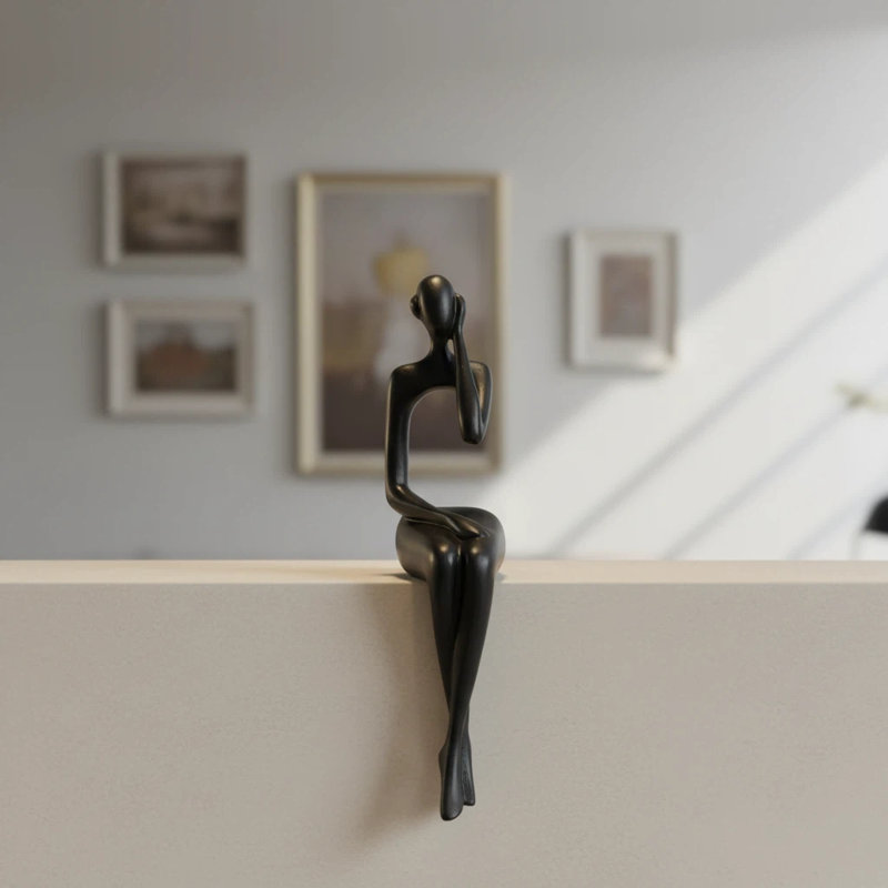 3 pièces d'ornements de figurine humaine moderne et minimaliste assis en résine,, Noir