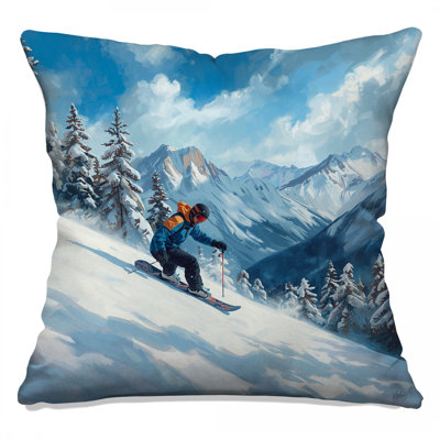 Snowy Mountain Skiing Double Sided Throw Pillows