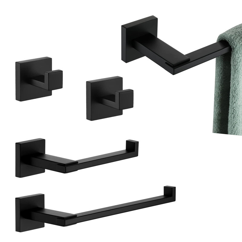 Ensemble de quincaillerie de salle de bain 5 pièces, Noir mat