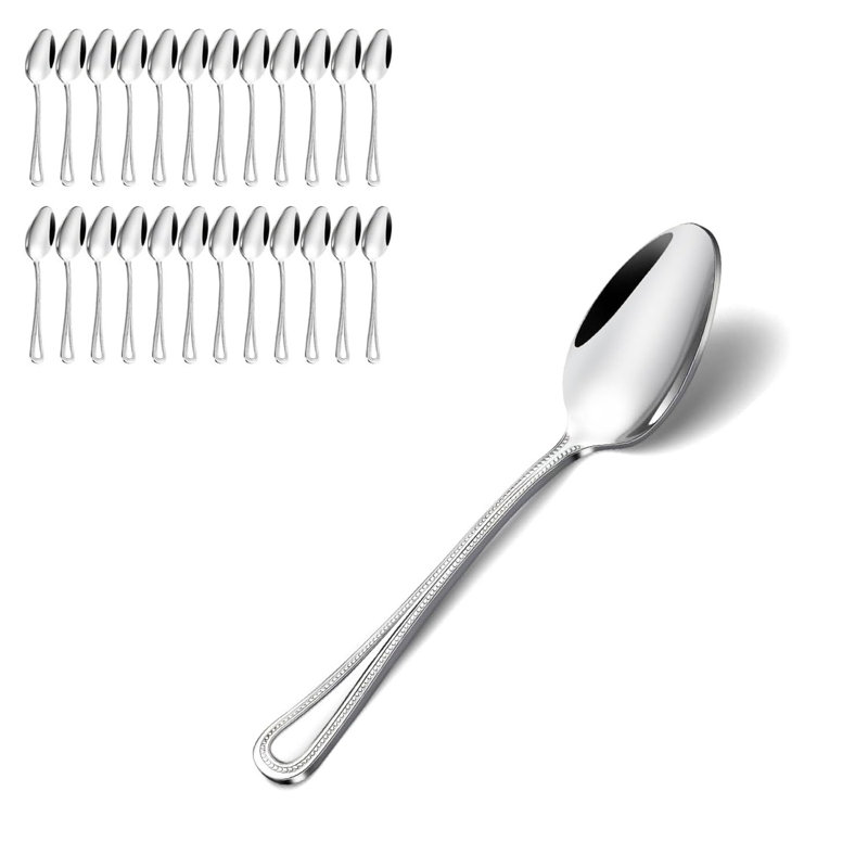  Ensemble de cuillères 6,4 pouces, argenterie en acier inoxydable, ensemble de 24 cuillères à café, petites cuillères avec poignée perlée, va au lave-vaisselle, cuillères à thé convenant à la maison et au restaurant