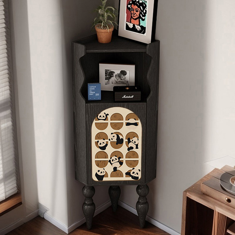 Multi-functional wooden corner bookcase, Black