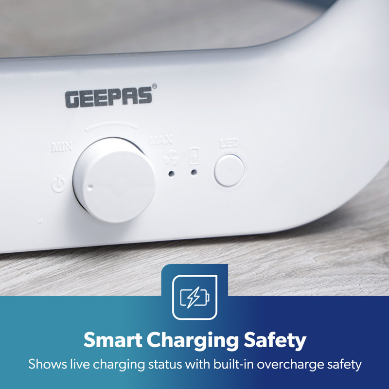 GEEPAS Silent Desk Cooling Fan | 3 Speed USB Rechargeable 1200mAh, 5-7h Runtime, LED Light, 180° Adjustable Mini Air Circulator for Bedroom, Office, Table Use