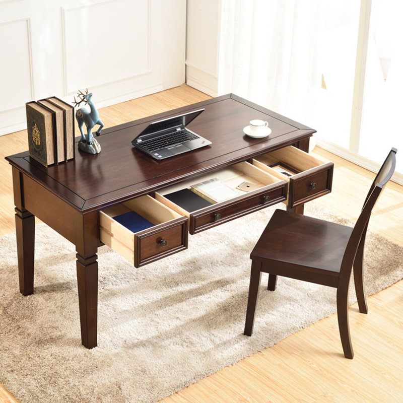Bureau en bois massif de style américain, Brun noisette, H 29,53 po x l 55,12 po x P 25,59 po