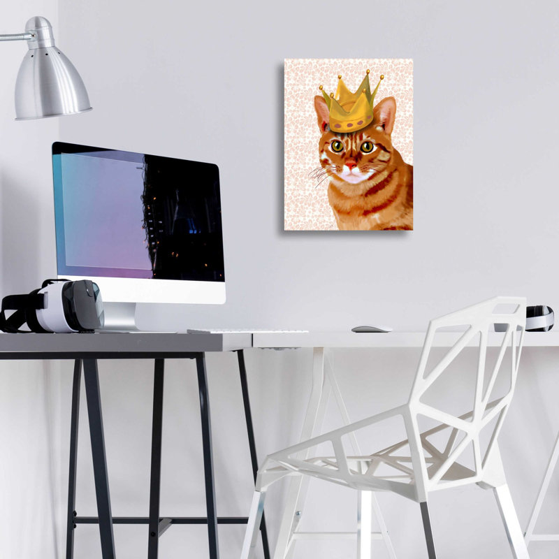 «Ginger Cat with Crown Portrait» par Fab Funky, art mural en verre acrylique, H 16 po x l 12 po x P 0,13 po
