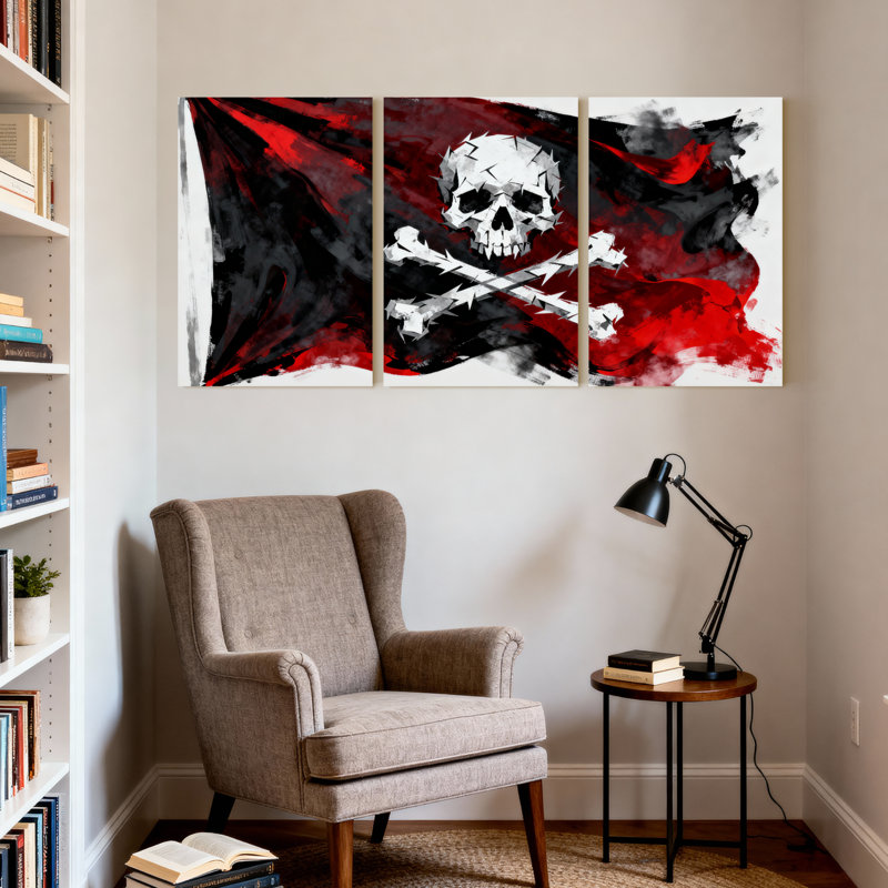 «Nautical & Beach Skull Crossbones», ensemble de 3 impressions sur toile, H 30 po x l 60 po