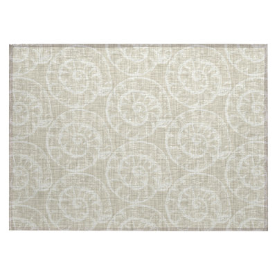 Tapis intérieur / extérieur en polyester tissé à la machine géométrique beige