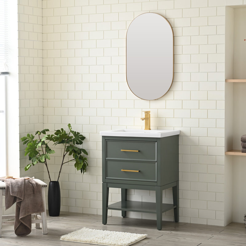 Meuble-lavabo simple 24 po avec plateau en céramique Brodnax, Vert rétro