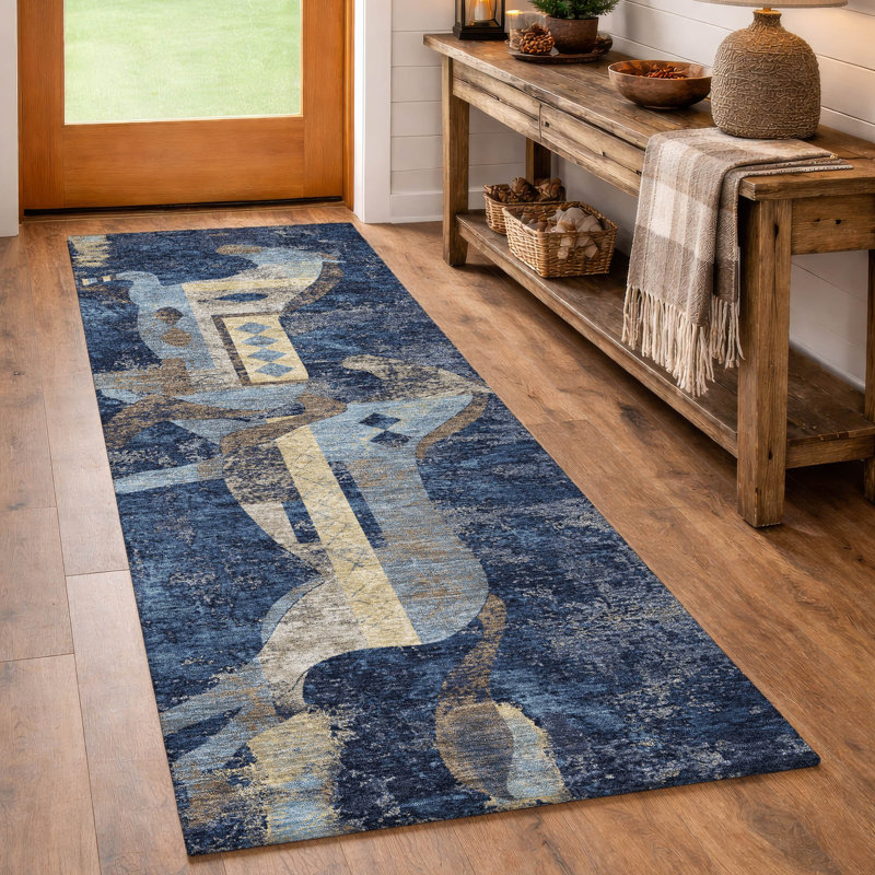 Tapis Chantille ACN3109 à motif animal, lavable à la machine, intérieur/extérieur, Marine, 2 pi 3 po x 7 pi 6 po