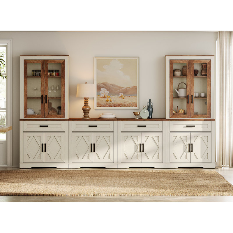 Glenford 4-In-1 73.3"H Tall Kitchen Pantry Storage Cabinet,Large Farmhouse Style Sideboard Buffet Cabinet Set Of 4 With Drawers And Shelves For Kitchen