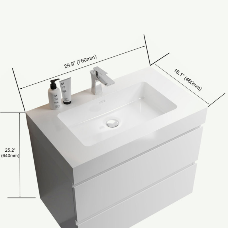 Bassin intégré intégré en quartz sans drain ni robinet, Blanc, Blanc