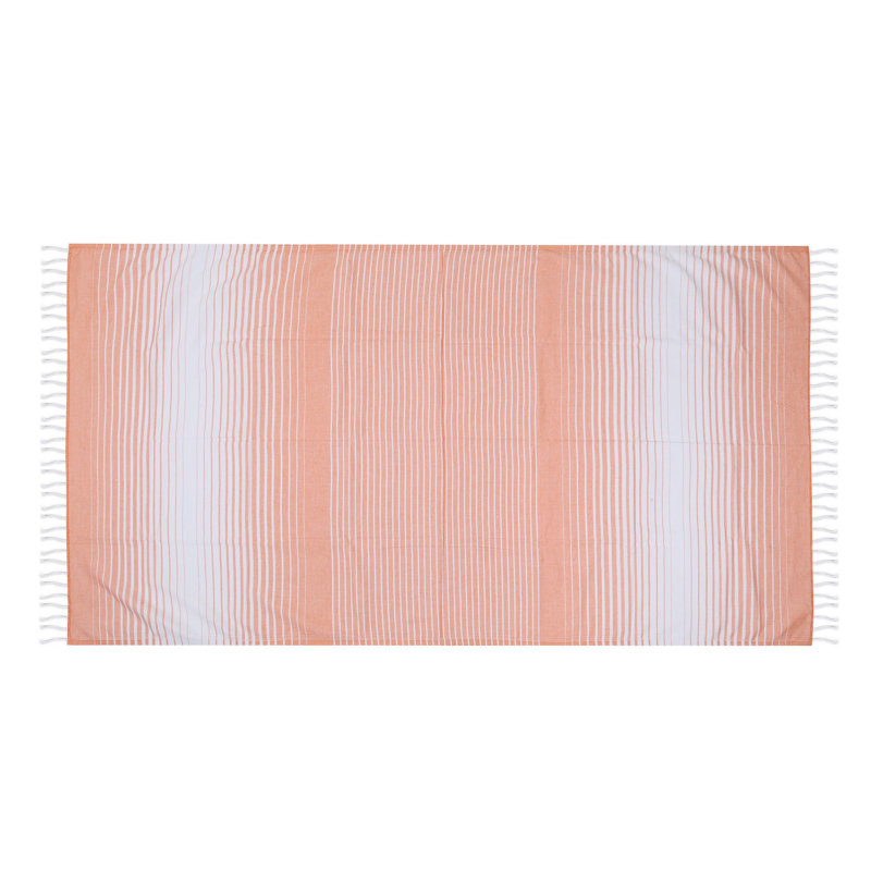 Serviette de plage 100% coton Clery, Orange / blanc