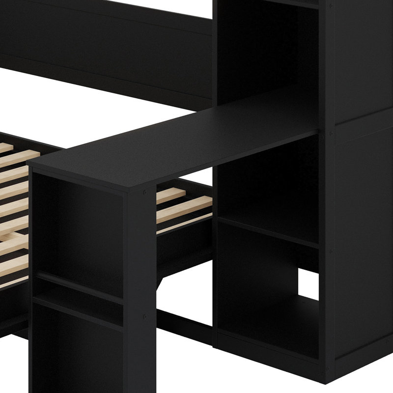 Lit escamotable mural Murphy avec bureau et armoires pour bureau personnel, Black