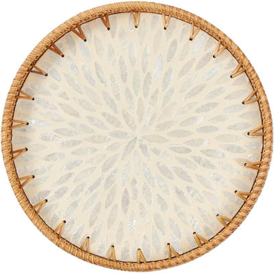 Rattan Serving Tray With Wooden Base
