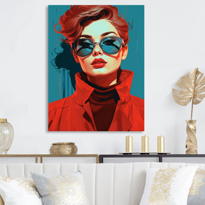 Gorgeous Model in Red Coat I - Fashion Woman Metal Wall Decor