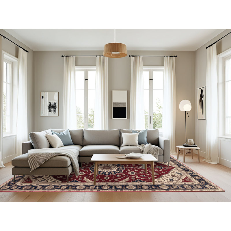 Tapis rouge persan lavable à la machine, Rectangulaire 8 pi x 10 pi