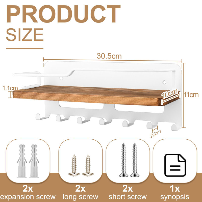 Wall Organizer with Key Hooks, White