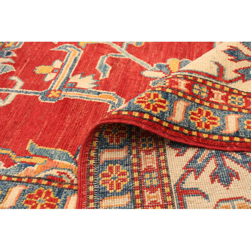 Tapis unique en laine noué à la main de style nouvel âge rouge Gazni 6 pi 4 po x 9 pi 7 po New Age