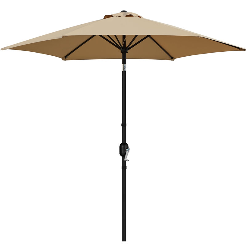 Parasol de marché 9 pi avec bouton-poussoir inclinable et manivelle, brun clair, Brun clair