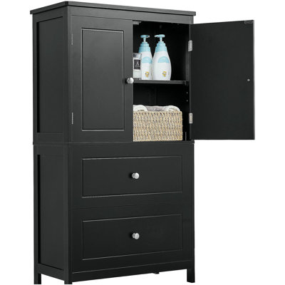 Bathroom Storage Cabinet, Cabinet with Two Doors and Drawers, Adjustable Shelf, MDF Board, Black