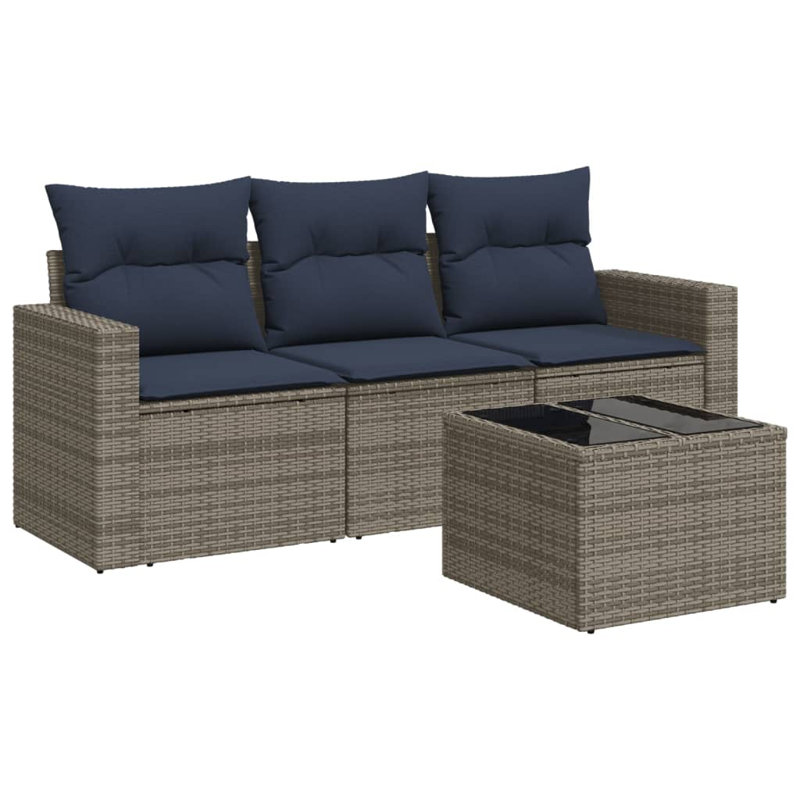Ensemble de canapé de patio 4 pièces avec coussins en rotin de polyester, Gris, Marine