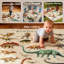 Très grand tapis de jeu pour bébé éducatif en polyester 79 po x 59 po, tapis de jeu antidérapant pour tout-petits, salon et chambre à coucher avec motif de dinosaures, kaki
