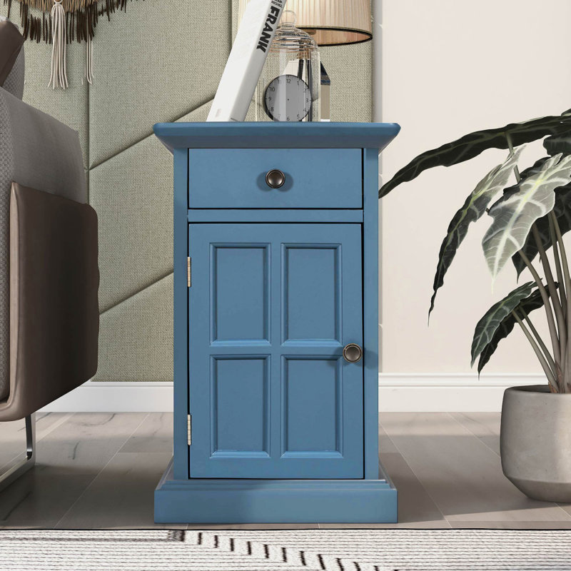 Table d'appoint U-Can Classic Vintage Living Room avec ports USB et un tiroir multifonctionnel avec porte-gobelets, bleu marine antique