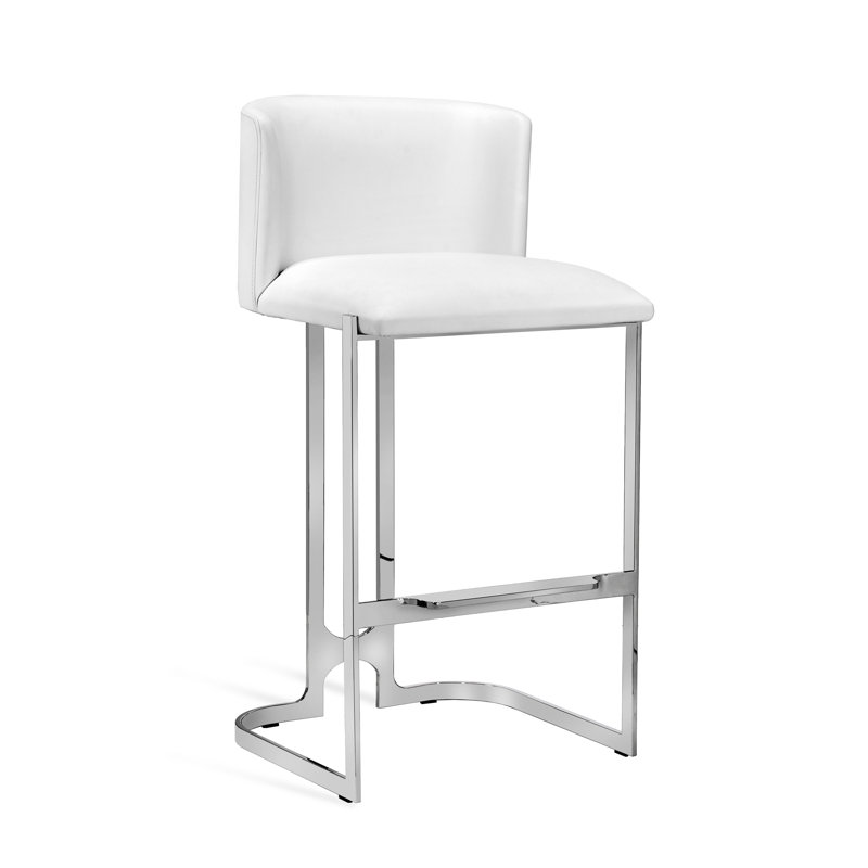 Banks Upholstered Stool with Metal Frame, Polished Nickel, Counter Stool (26” Seat Height), Alpine White