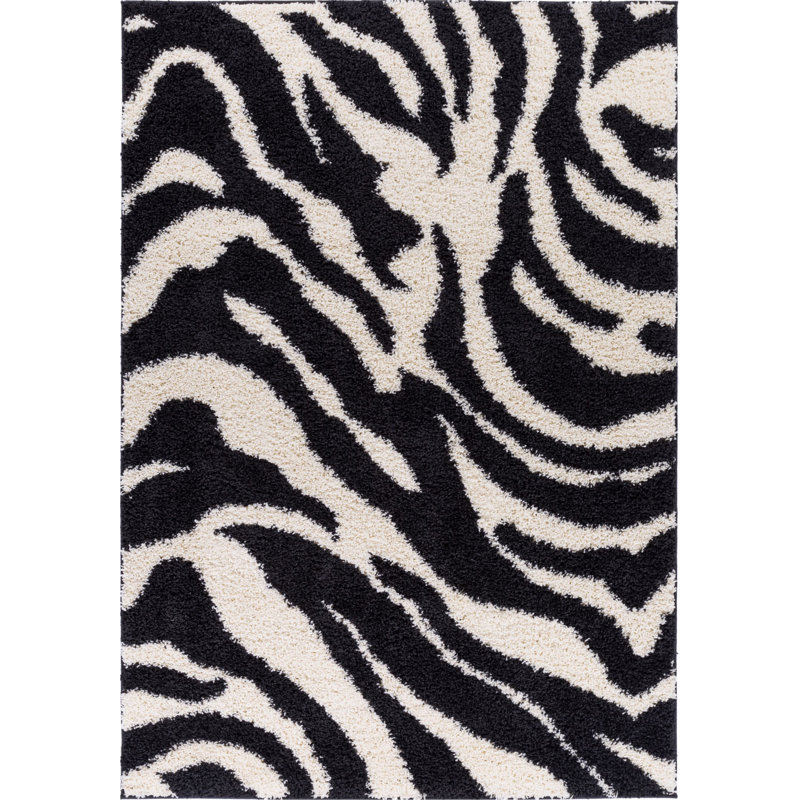 Tapis à motif imprimé animal noir Dondre, Rectangle 3 pi 11 po x 5 pi 3 po